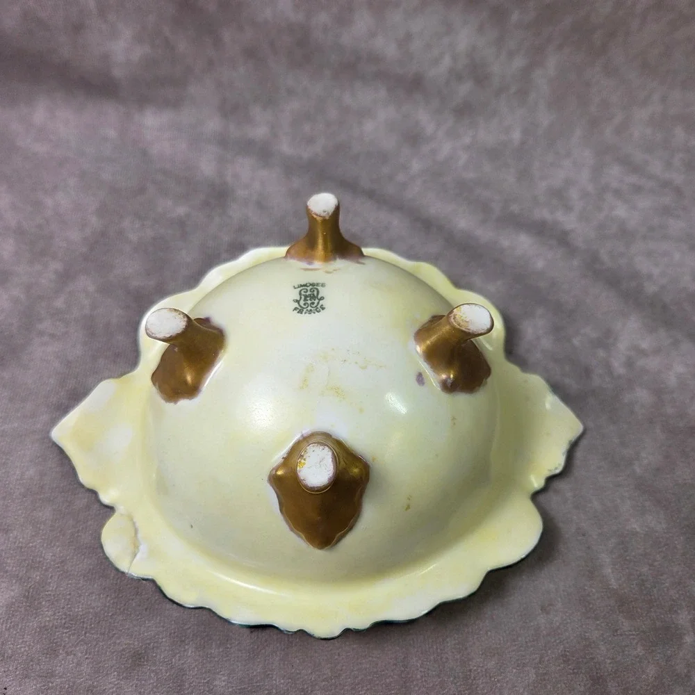 Limoges France Antique Footed Porcelain Bowl Hand Painted Pink Roses Gold Feet - Picture 3 of 8